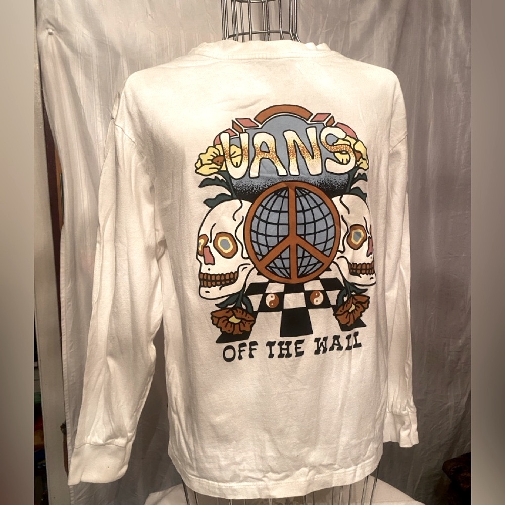 Vans White Graphic Long Sleeve Shirt, Medium